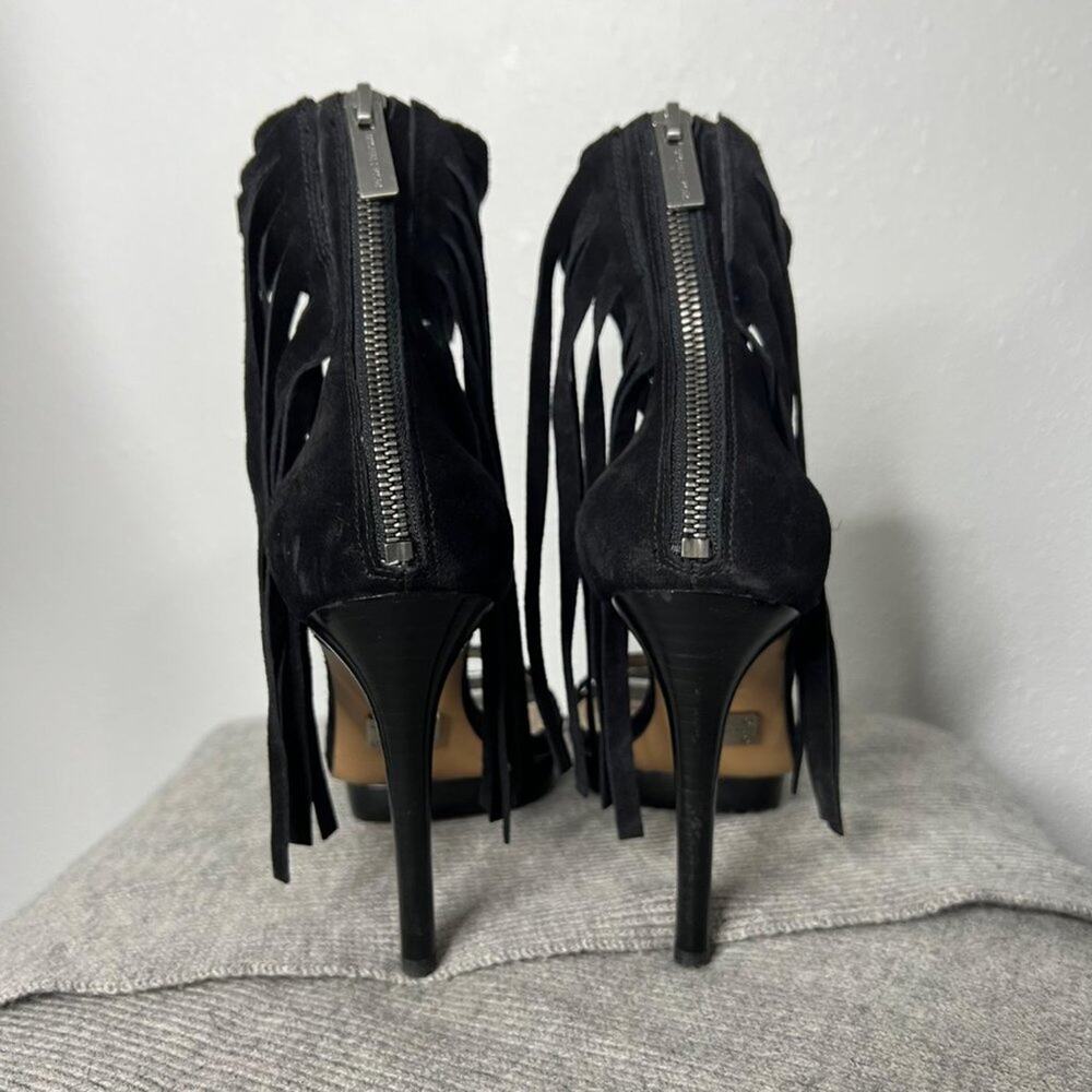 MICHAEL Kors Daphne Fringe Heels Black Suede Size 38 - Picture 5 of 8